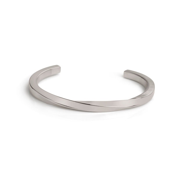 Classic Stainless Steel High Polish Twisted Mens Cuff Modern Bracelet Bangle