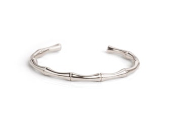 High Polish Silver Bamboo Modern Minimilist Bracelet Bangle