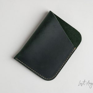 Slim Green Leather Card Holder: Minimalist Wallet, Free Personalization