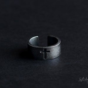Mens Vintage Stainless Steel Cross ring