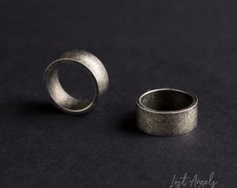 Mens Vintage Stainless Steel Flat Band Ring