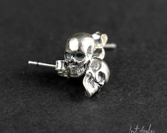 Unisex Sterling Silver Tiny Skull Stud Earrings