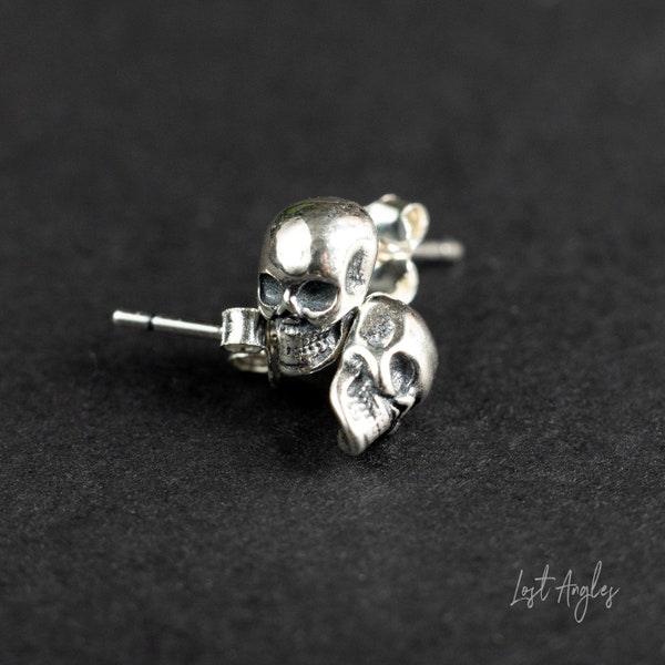 Unisex Sterling Silver Tiny Skull Stud Earrings