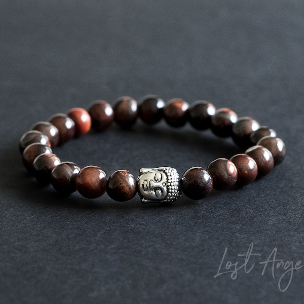 Stunning Tiger Eye Stone Bead Buddha Head Mens Women's Unisex Bracelet