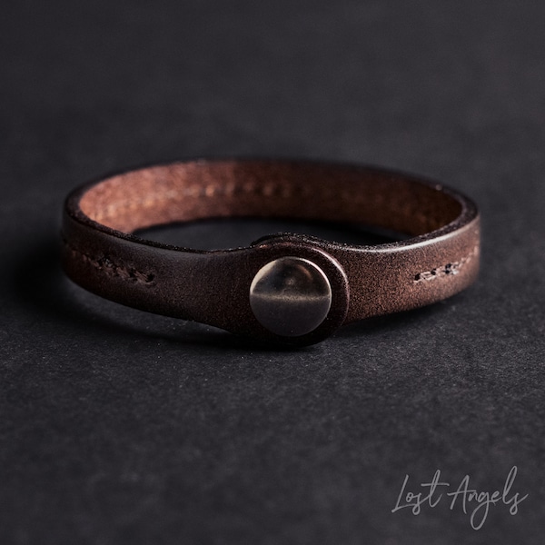 Stylish Brown 100% Genuine Leather Classic Bracelet Snap clasp Stitched Detailing