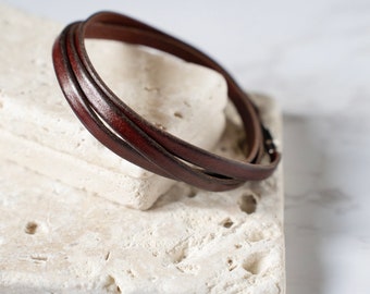 Minimalist Brown 100% Genuine Leather Flat Wrap Bracelet