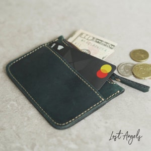 Slim minimalist zip Leather travel wallet - Blue - Minimalist Wallet - Leather Card Holder Wallet - FREE Personalisation available