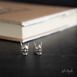 Unisex and uniquely detailed Sterling Silver Lucifer Devil Stud Earrings
