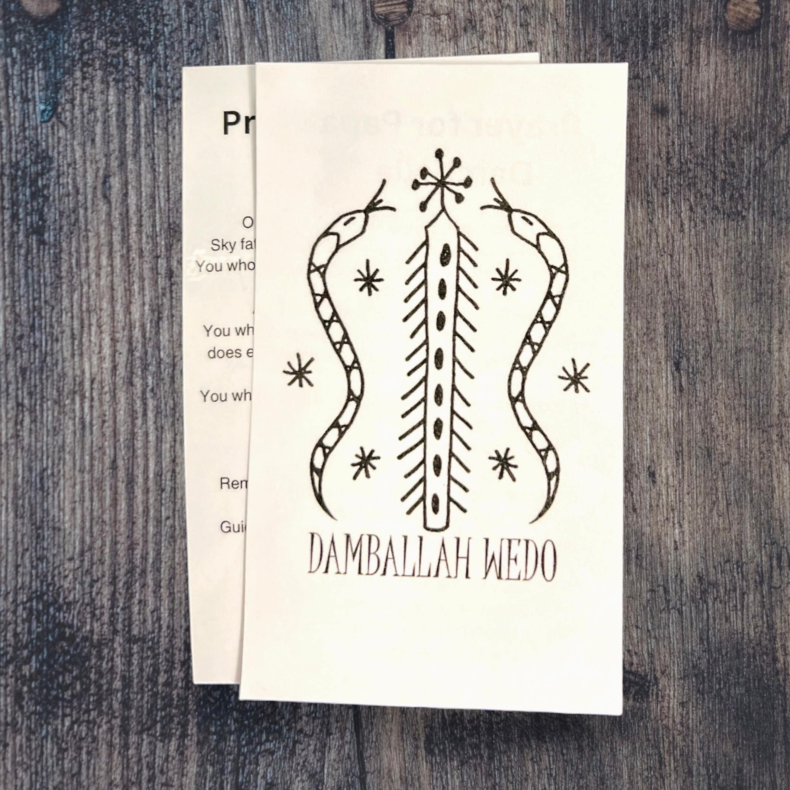 Damballa prayer card, Haitian vodou,voodoo,prayer cards,Lwa,Loa, genuine prayers