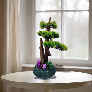 Artificial Bonsai Tree with Driftwood Trunk, Faux Bonsai in Ceramic Pot