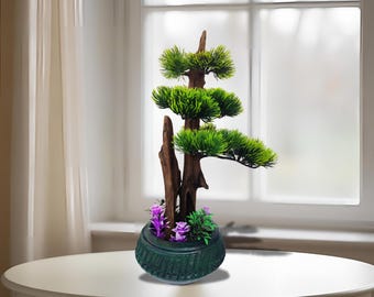 Künstlicher Bonsai Baum mit Treibholzstamm, Faux Bonsai im Keramiktopf