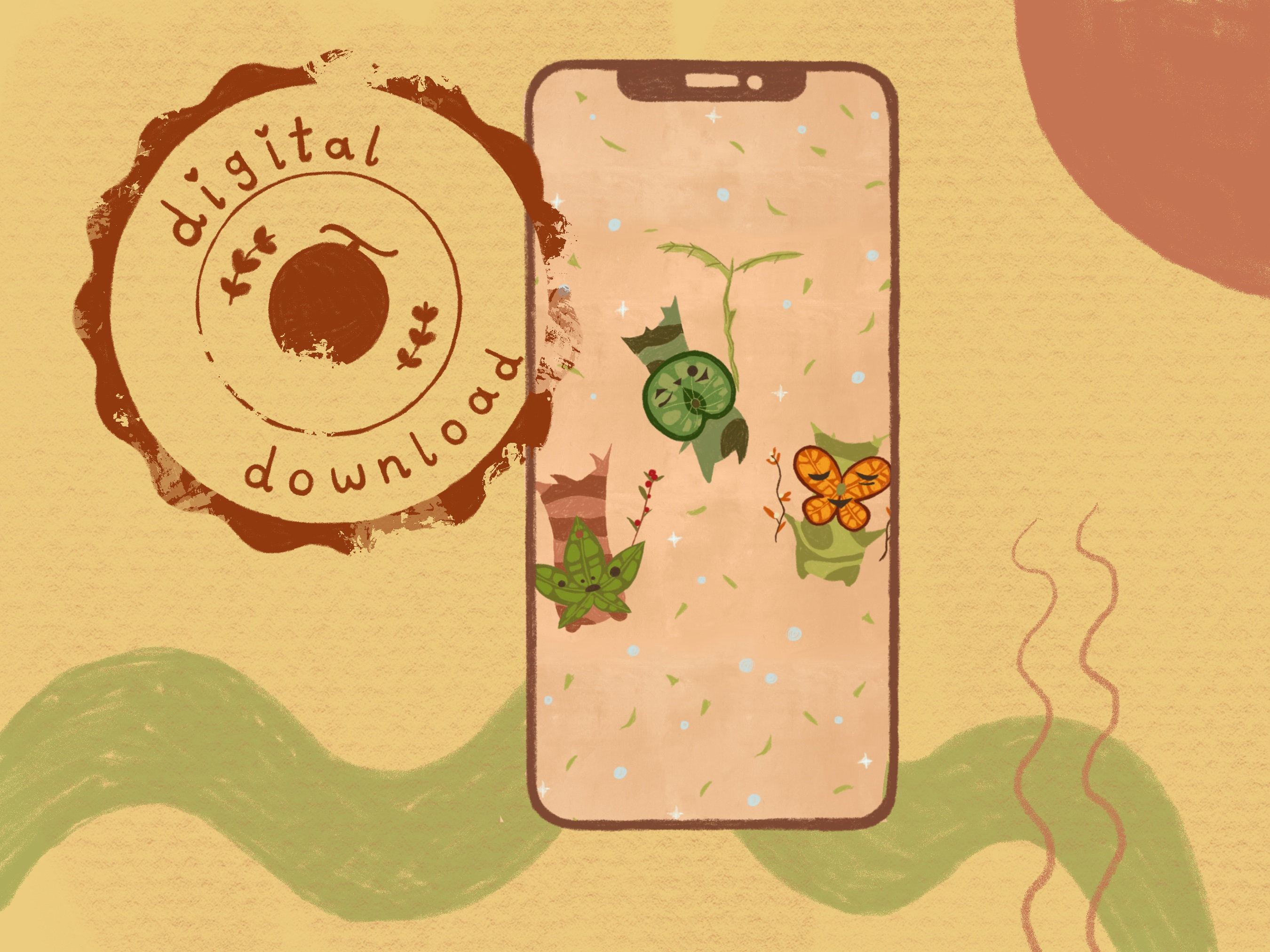 Zelda Phone Background, Niedlich Breath of The Wild Korok, Illustrierte Tapete, INSTANT Digital Download, Iphone, Android