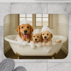 Dirty Dog Bath Mat. Dog Lover Gift, Bathroom Decor, Pet Themed, Home & Kitchen, Funny Dog Bathing Scene