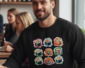 Watercolor Sushi Roll Crewneck Sweatshirt | Japanese Seafood Pullover