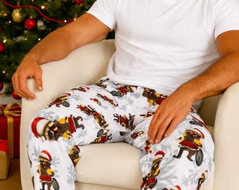 Pantaloni da pigiama natalizi da uomo Trash Panda, tema procione, comfort natalizio e invernale, ottimo regalo di Natale per lui