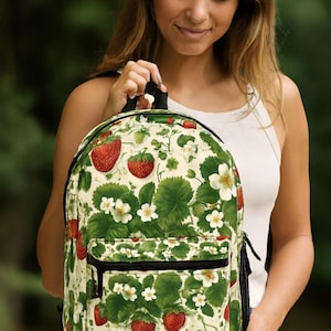 Strawberry Season. School Bag, Travel Backpack, Gift for Her, Summer Vibe. Unique Backpack