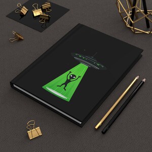 Alien Abduction. Hardcover Journal, Sci-Fi Notebook for Writers, Cute Gift for UFO Lovers, Green Matte Journal, Alien Journal