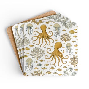 Elegantes Ocean, Korkholz Untersetzer Set | Maritime Dekoration, Tischaccessoires, Geschenk für Meeresliebhaber, wunderschöne Strandhaus-Untersetzer