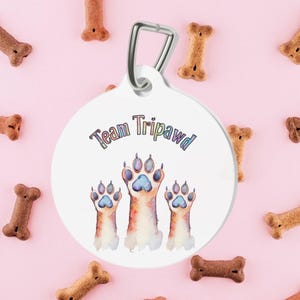 Team Tripawd Pet Tag, Custom Dog Tag, Dog Lover Gift, Paw Print Tag, Tripod Owner