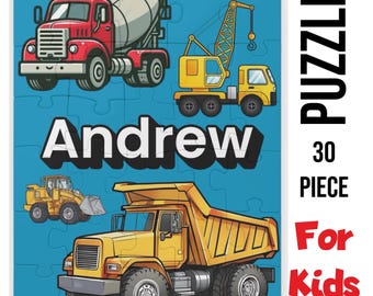 Personalisiertes Kinder Baustellenfahrzeug Puzzle, 30-teilig, perfektes Geschenk für kleine Hände, großer Junge vorhanden