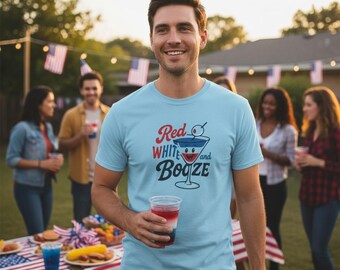 Red White & Booze Tee: Humorous 4th of July Unisex Cotton T-Shirt