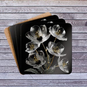 Floral Elegance. Cork Coaster Set, Eco-Friendly Home Decor,  Wedding Gift, Coffee Table Accessories, Vintage Style Coasters