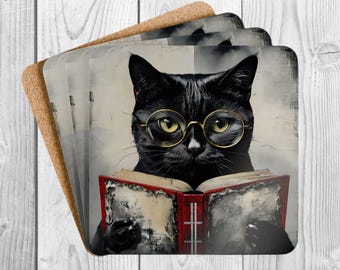 Cat Intelligence. Book Fan, Cat Lover Gift, Bookish Coasters, Animal Lover Decor, Funny Pet Coasters, Unique Housewarming