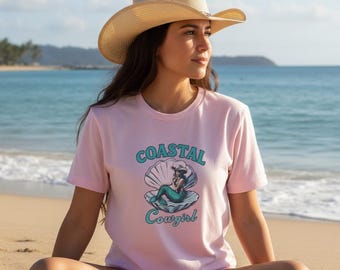 Coastal Cowgirl Cotton Tee: Soft Summer Beach Graphic Shirt