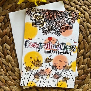 Tarjeta de felicitaciones, tarjeta de los mejores deseos, tarjeta de felicitaciones, tarjeta de felicitación floral, tarjeta de mandala, tarjeta de felicitación de felicitaciones