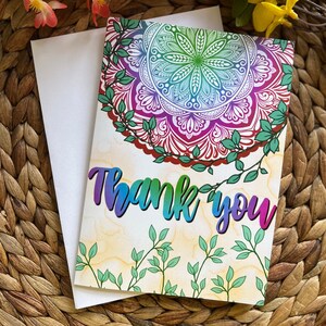 Tarjetas de agradecimiento, tarjeta de felicitación de agradecimiento, gracias florales, gracias de Mandala, tarjeta de agradecimiento, tarjeta de agradecimiento de agradecimiento