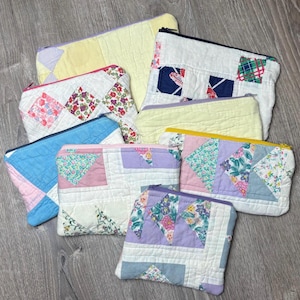 Zero Waste Upcycled Vintage Quilt Scrap Zipper Pouches
