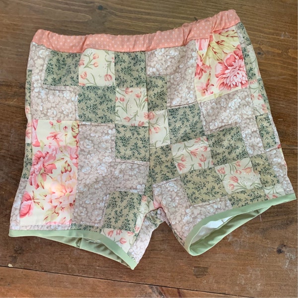 Vintage Upcycled Quilt Top Shorts Floral Cottagecore