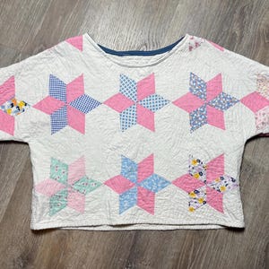 Upcycled Vintage Colorful Quilt Cropped Tee Top