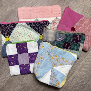 Zero Waste Upcycled Vintage Quilt Scrap Zipper Pouches