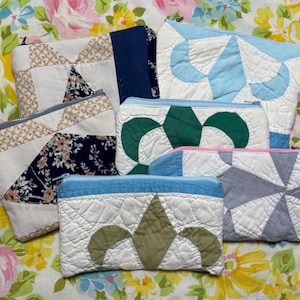 Zero Waste Upcycled Vintage Quilt Scrap Zipper Pouches