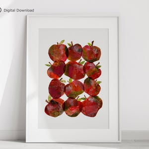 Collage di carta tagliata di mele rosse, download digitale / Arte murale stampabile per cucina, fattoria / Regalo per insegnanti di cibo biologico, decorazione autunnale