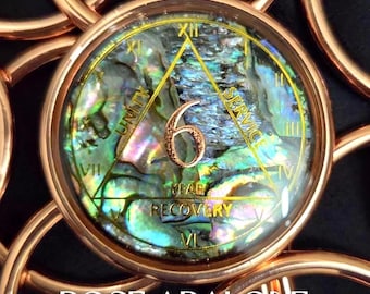 Rose NATURAL ABALONE  Sobriety Coin, AA Coins, Recovery, Medallions, 12 Step, Sober