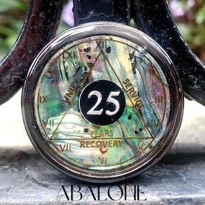 AA Coin Natural ABALONE  Sobriety Coin, NA Coin , Recovery, Medallions, 12 Steps