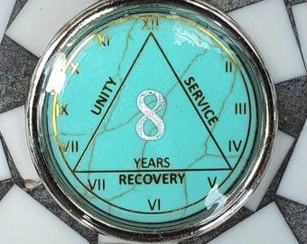 Médaillon AA turquoise fait main, aluminium argenté, cadeau de récupération