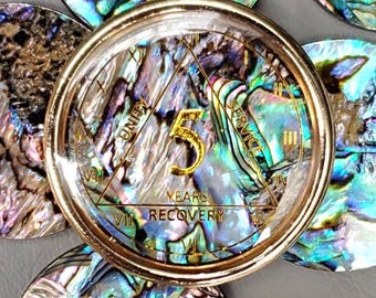 NATURAL ABALONE Sobriety Coin, AA Coins, Recovery, Medallions, 12 Step, Sober