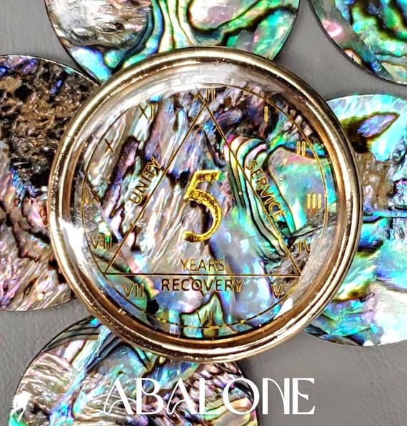 NATURAL ABALONE Sobriety Coin, AA Coins, Recovery, Medallions, 12 Step, Sober