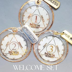 WELCOME AA Coin Chip SET of 3 , Sobriety Coins, Recovery, aa Medallions, 12 Steps, Soberversary