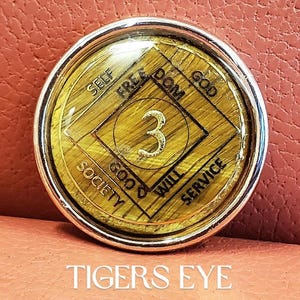 Tiger's Eye AA or NA Medallion: Sober Anniversary Gift, Recovery Coin