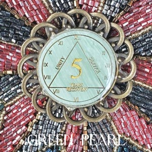 Green Mother of Pearl AA Coin, NA Coins Recovery, Medallions, 12 Step, Sober Anniversary