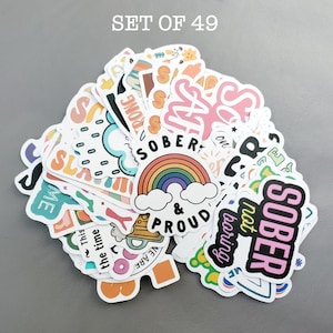 SOBRIETY Stickers Set von 49 - Genesungsaufkleber, Nüchterne Aufkleber, Genesungsgeschenke, Nüchterne Geschenke