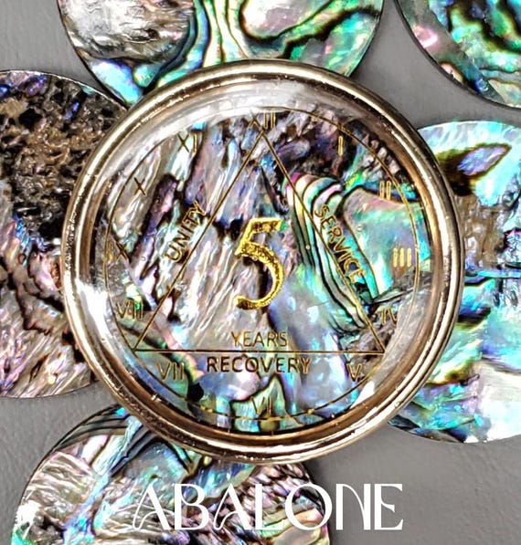 NATURAL ABALONE Sobriety Coin, AA Coins, Recovery, Medallions, 12 Step, Sober