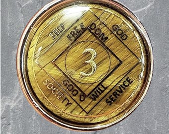 Tiger's Eye AA or NA Medallion: Sober Anniversary Gift, Recovery Coin