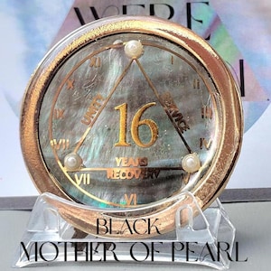 BLACK Mother of PEARL Sobriety Coin, AA Coins, Recovery, Medallions, 12 Step, Sober Anniversary
