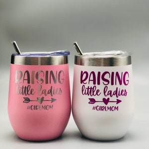 Aufziehende kleine Damen Edelstahl Wein tumbler 12 oz mit Deckel, Edelstahl Stroh & Strohreiniger | Mädchen Mama