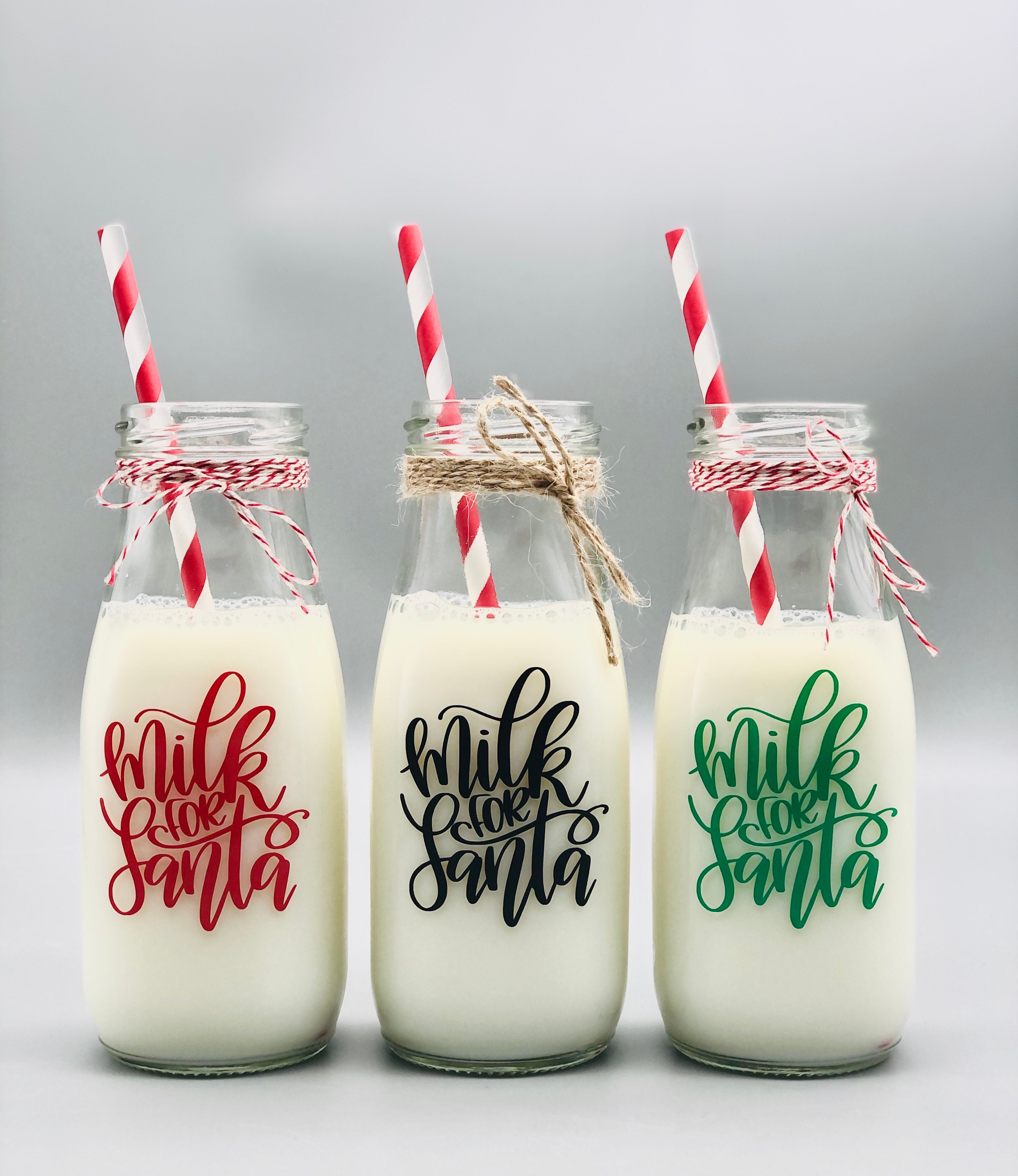  Sliner 6 Pcs 16 oz Christmas Milk Bottle with Straws Milk for  Santa Bottle Glass Milk Jars with Red and White Paper Straws Bottles for  Parties, Breakfast, Wedding, Picnic, Beverage 